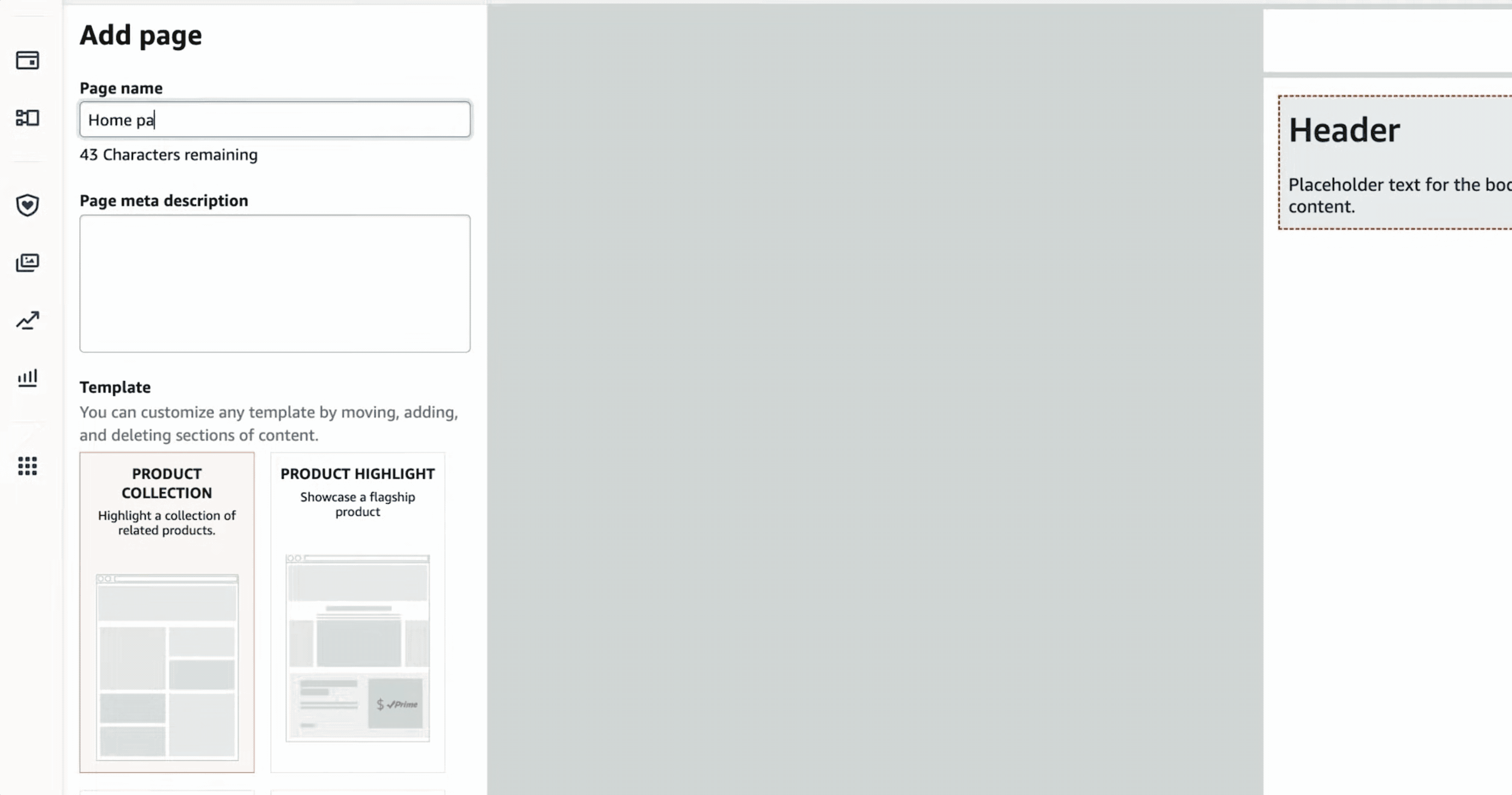 A GIF showing how to add your homepage on amazon store builder