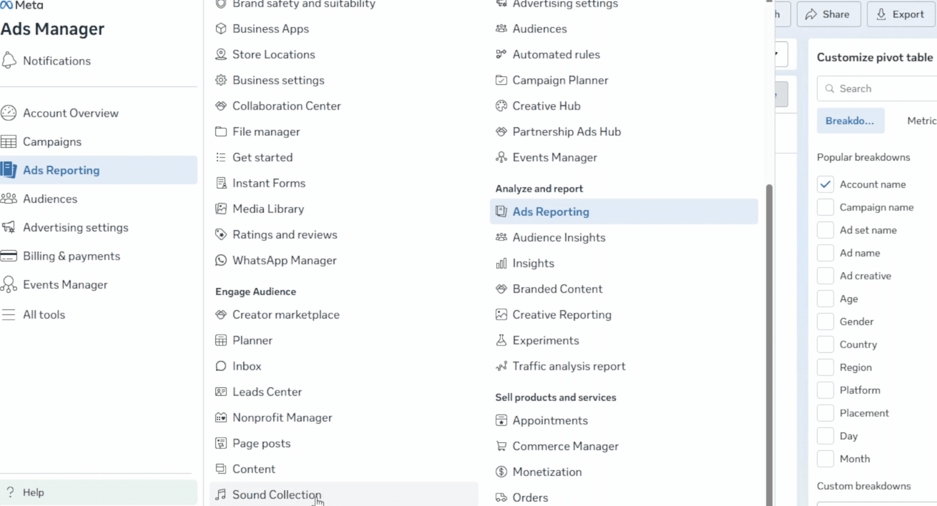 GIF showing how you can access Sound Collection in Meta's Busine