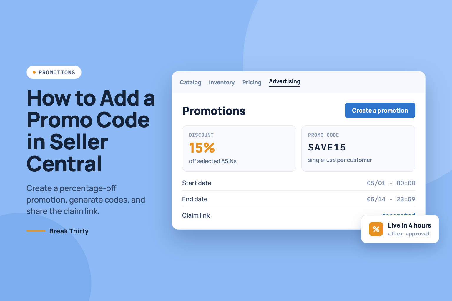 how to add a promo code on Amazon Seller Central