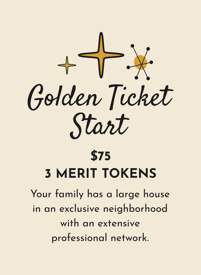 A start card from Meritocracy: The Board Game