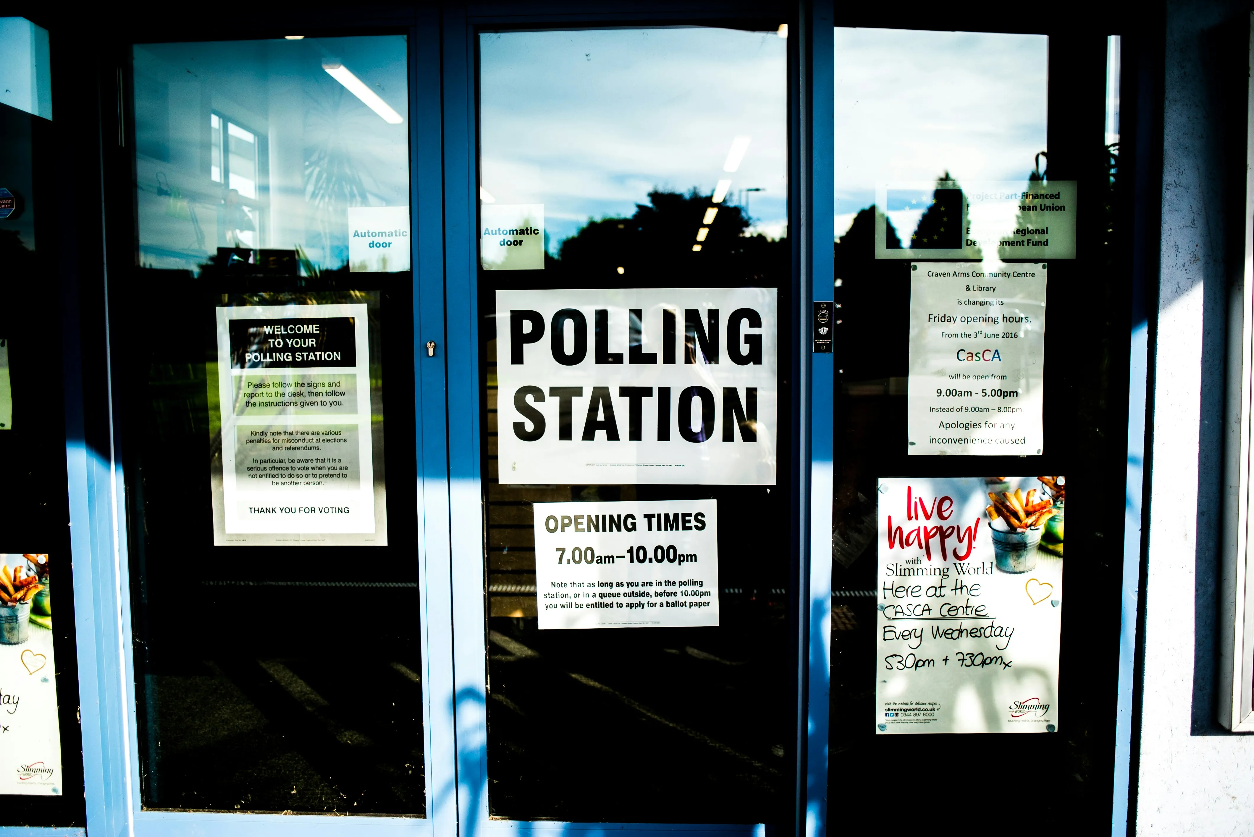 I Voted stickers at a polling place