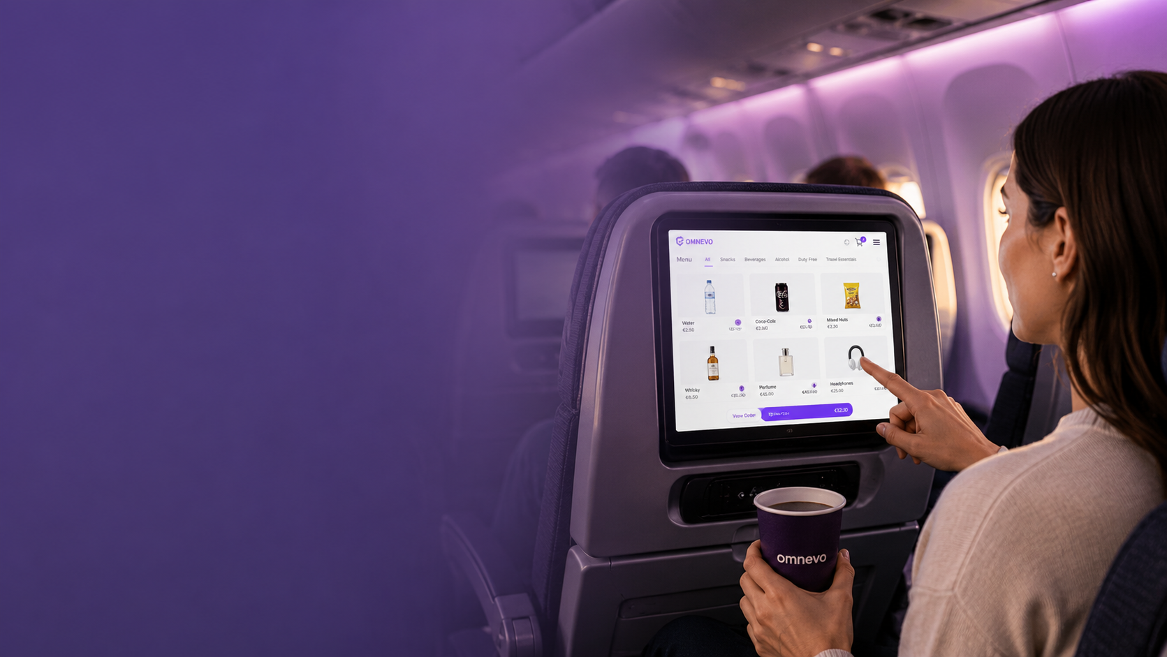 Passenger shopping on a seatback entertainment screen