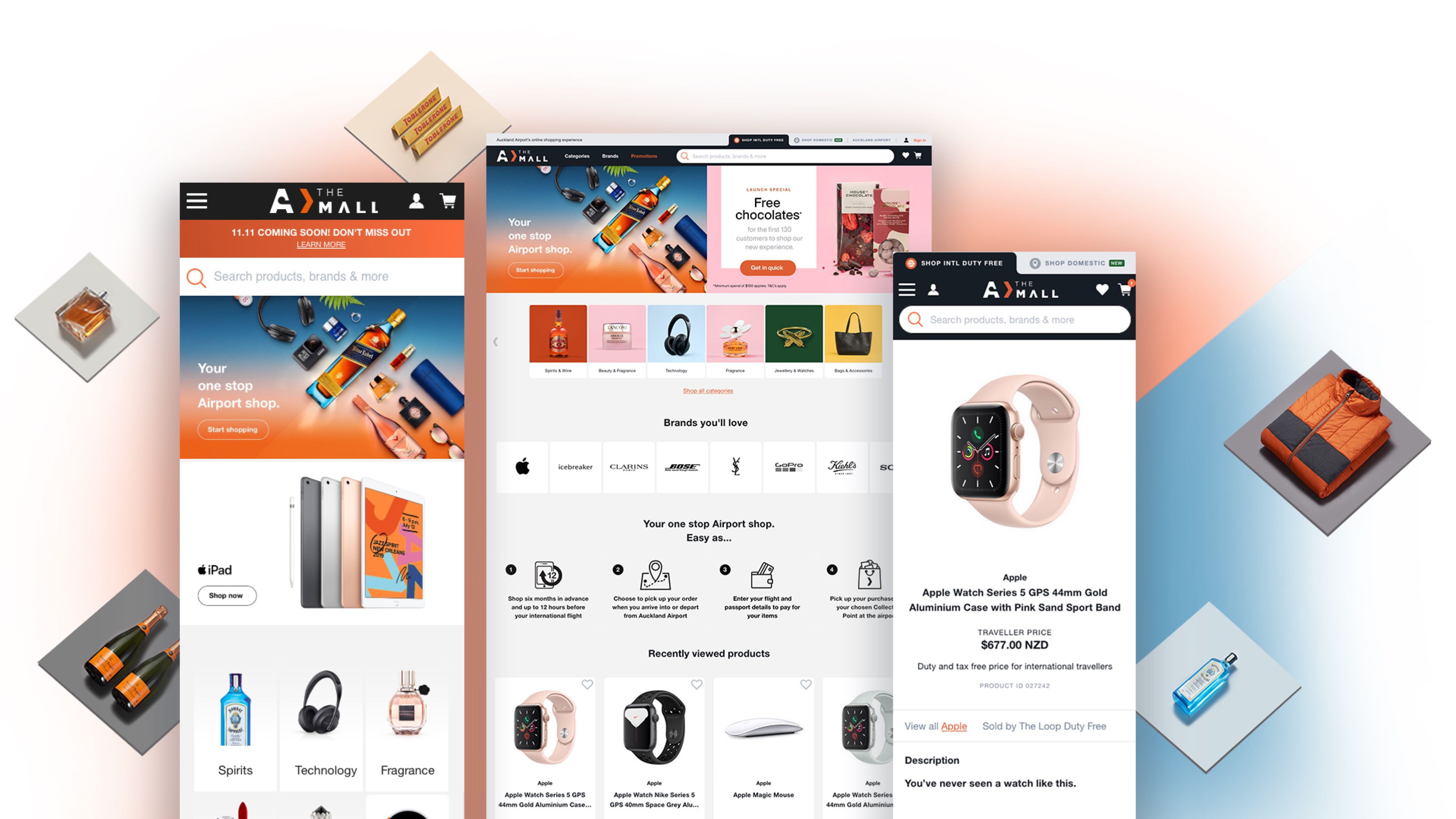 Screens and products from the Auckland Airport online store