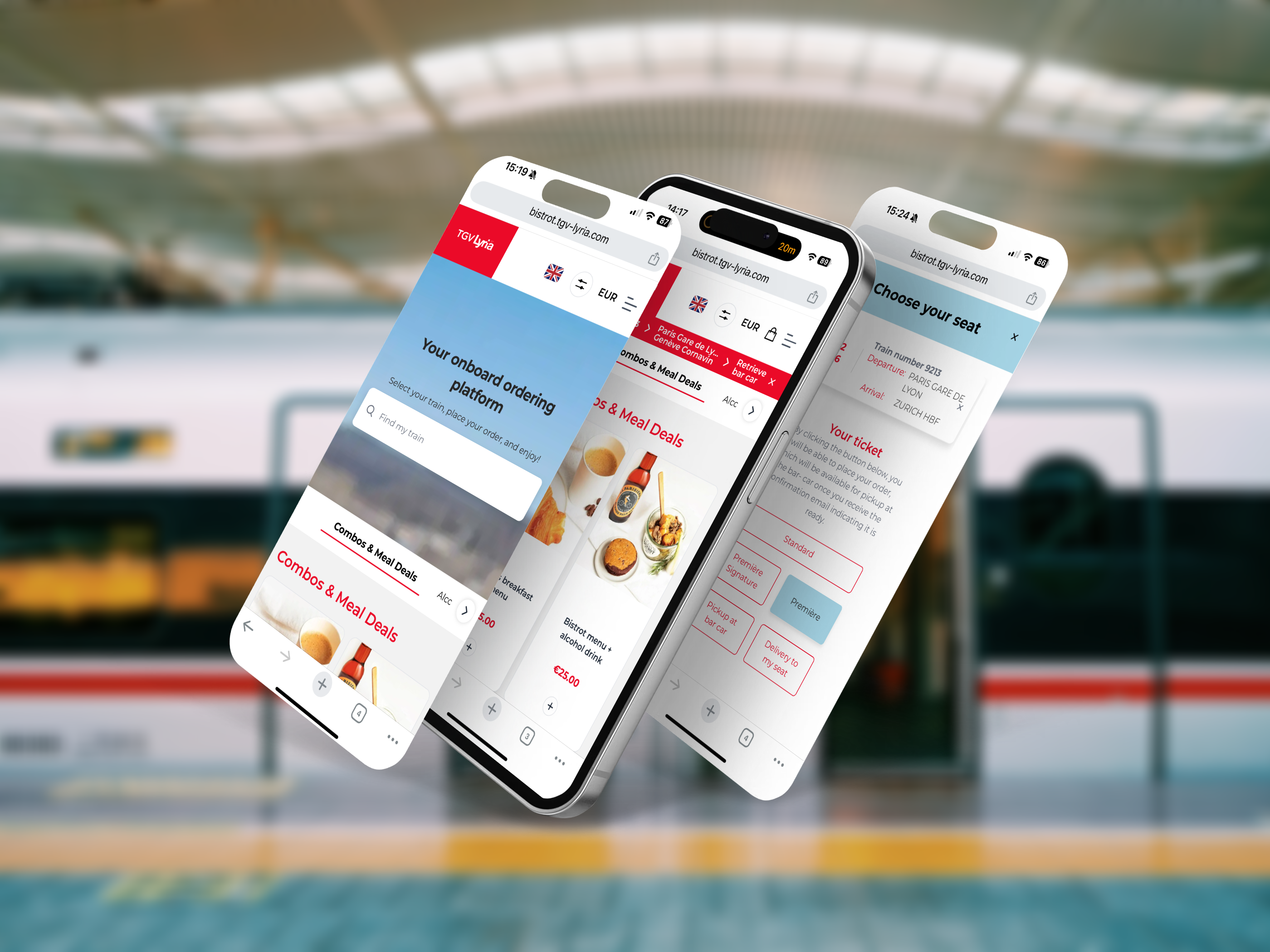 The TGV Lyria ordering app shown on mobile at a station