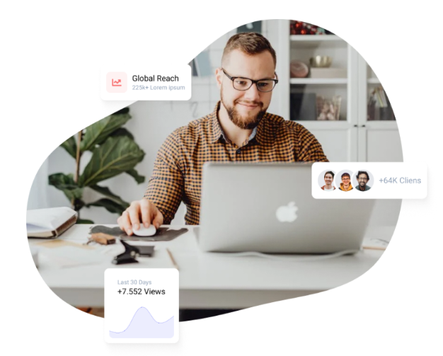 Guy working on marketing on his laptop