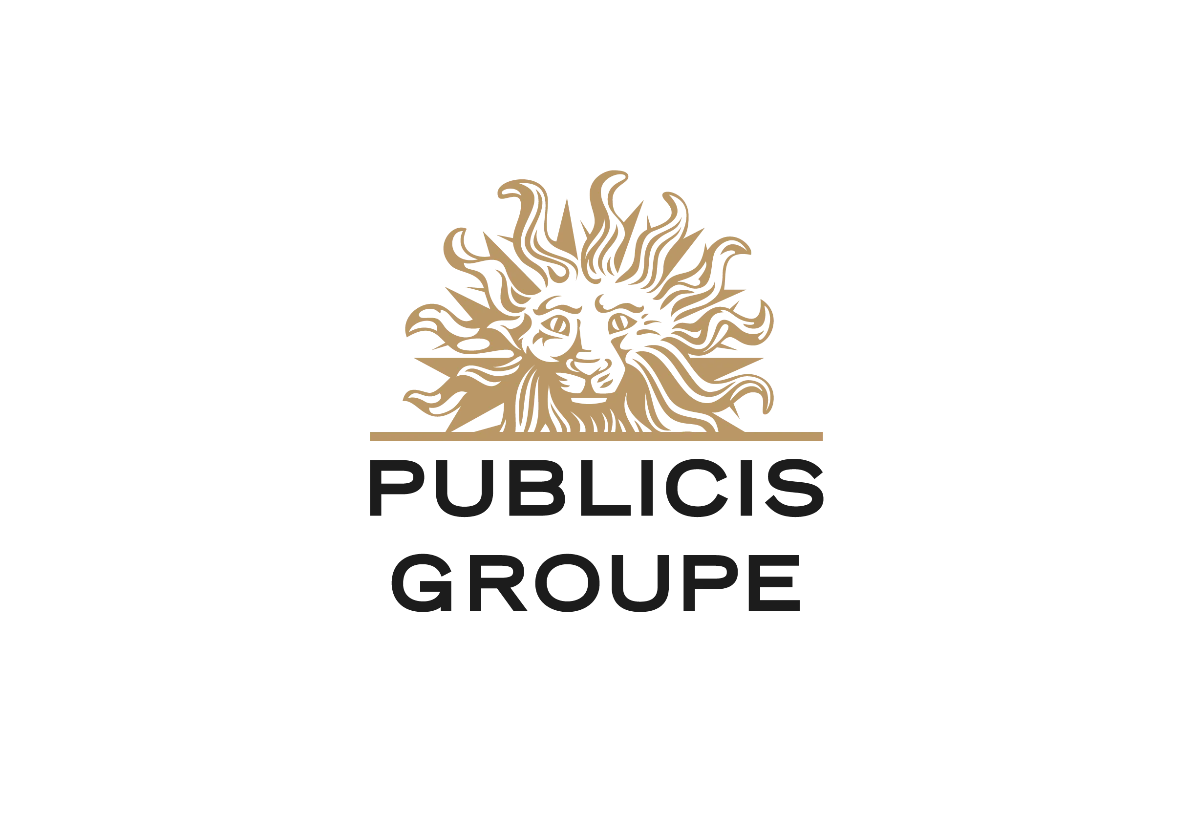 Publicis Groupe logo featuring a stylized sun with a face above the company name.