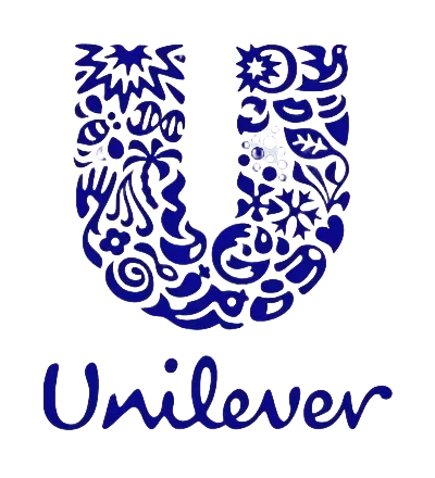 Unilever logo featuring a stylized blue U filled with various icons and symbols, with the word 'Unilever' in cursive below.