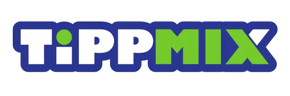 TippMix logo with the letters Tipp in white and Mix in green on a blue background.