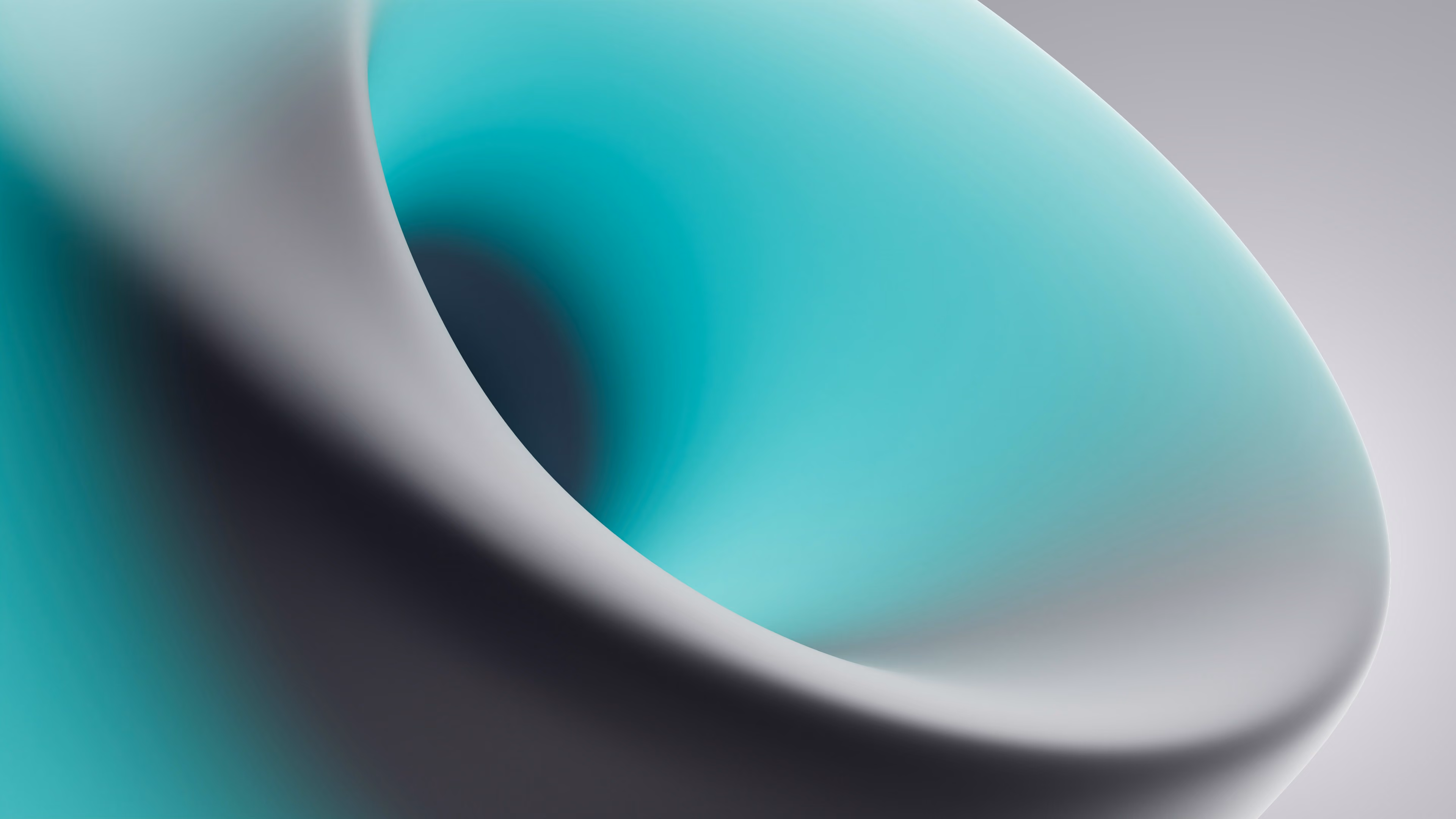 Close-up of a smooth, curved abstract object with a gradient from teal inside to gray on the outer edge.