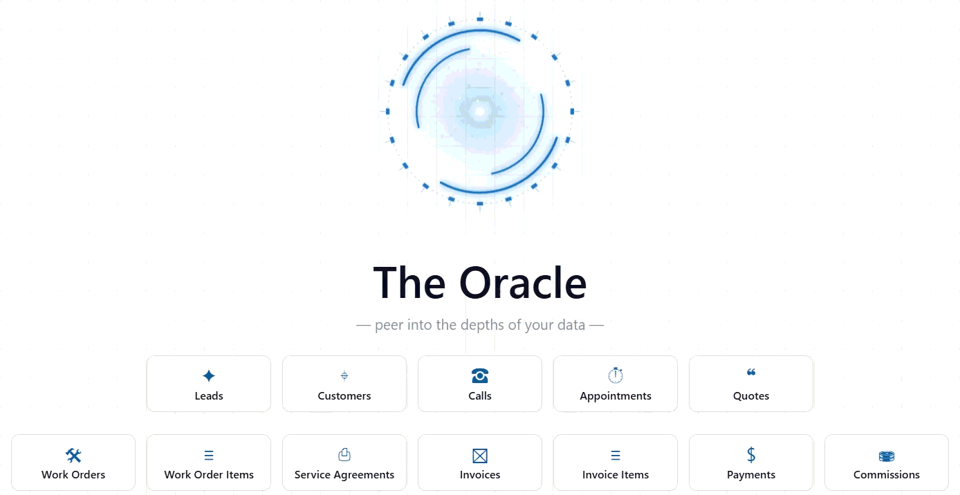 The Oracle welcome screen