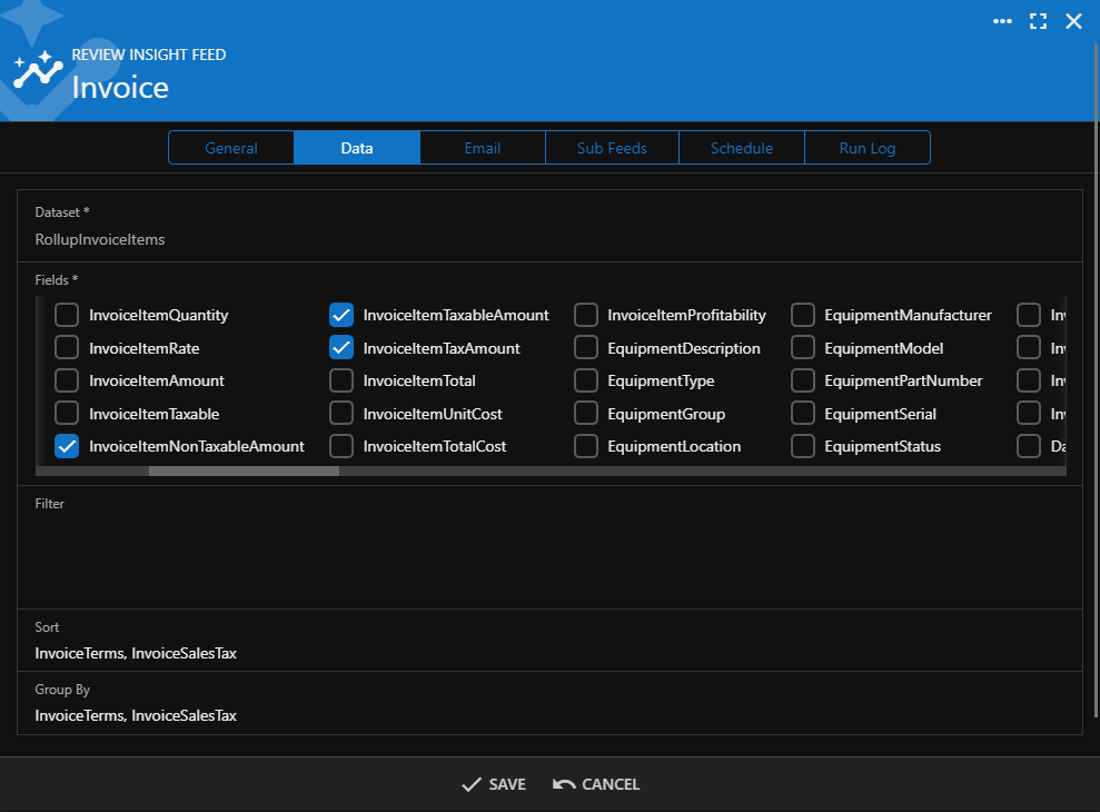 Insight Feed — Data tab