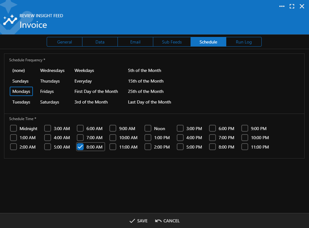 Insight Feed — Schedule tab