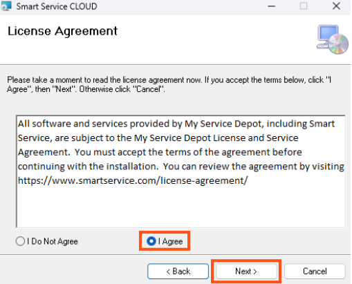 License agreement screen of the Cloud Desktop installer