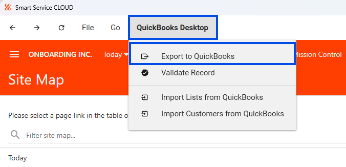 Export to QuickBooks option on the QuickBooks Desktop menu