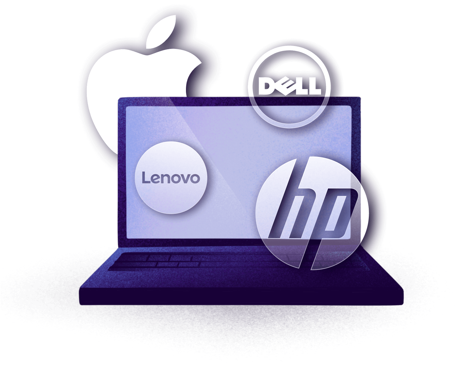 laptop with brand logos like apple, dell and hp