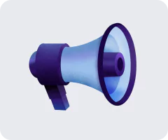 A purple and blue megaphone on a white background.