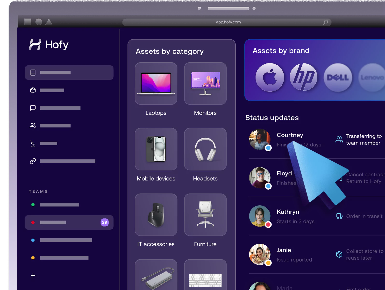 A computer screen with a lsit of devices on it.
