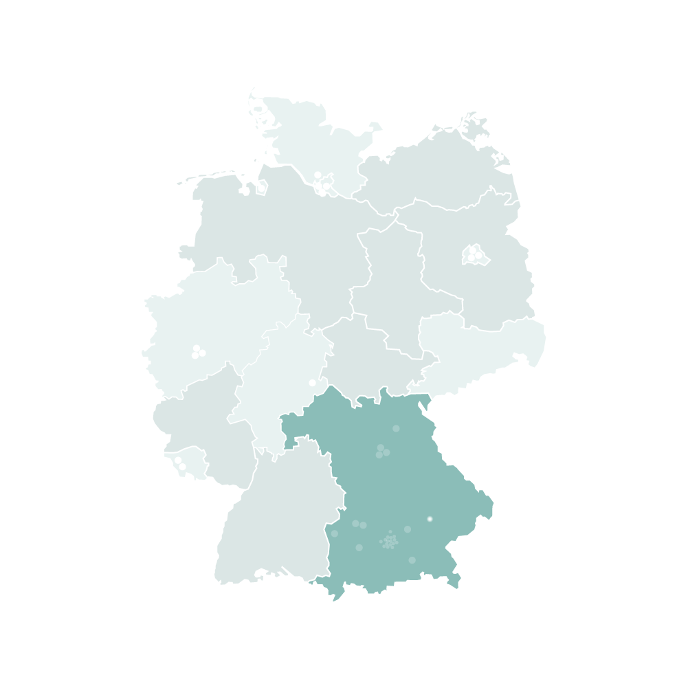 Deutschlandkarte mit Standorten unseres DERMANOVIS Netzwerks - Fokussierung auf Landshut