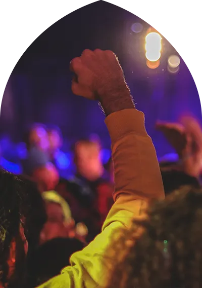 Person with their hand in the air