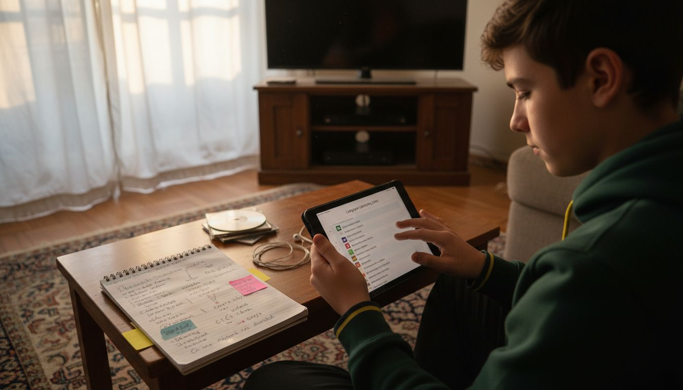 Teen choosing songs for language learning
