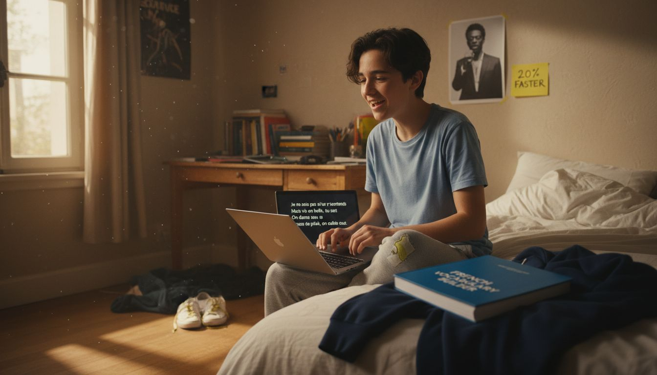 Teen using music for French vocabulary retention