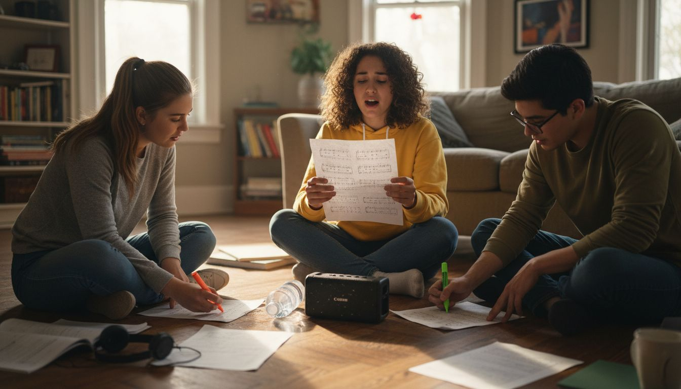 Students repeating vocabulary with song lyrics
