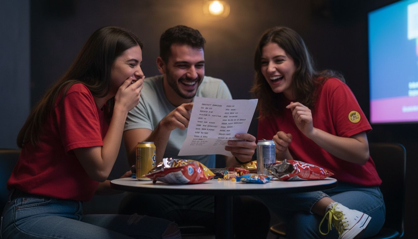 Friends practicing language with group karaoke