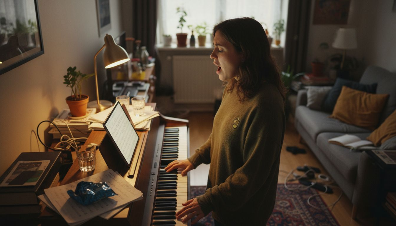 Woman singing for musical language practice