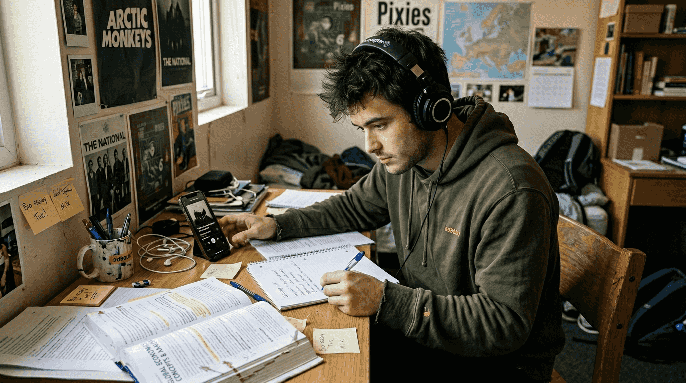 Student practicing pronunciation using song lyrics