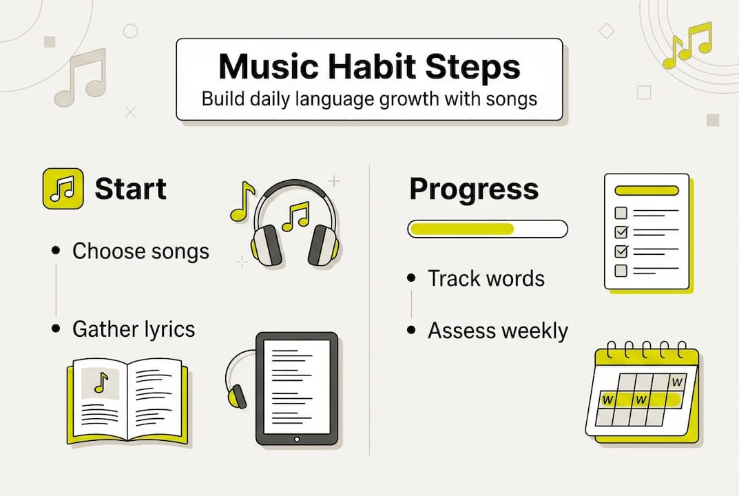 Infographic showing music-based language habit steps