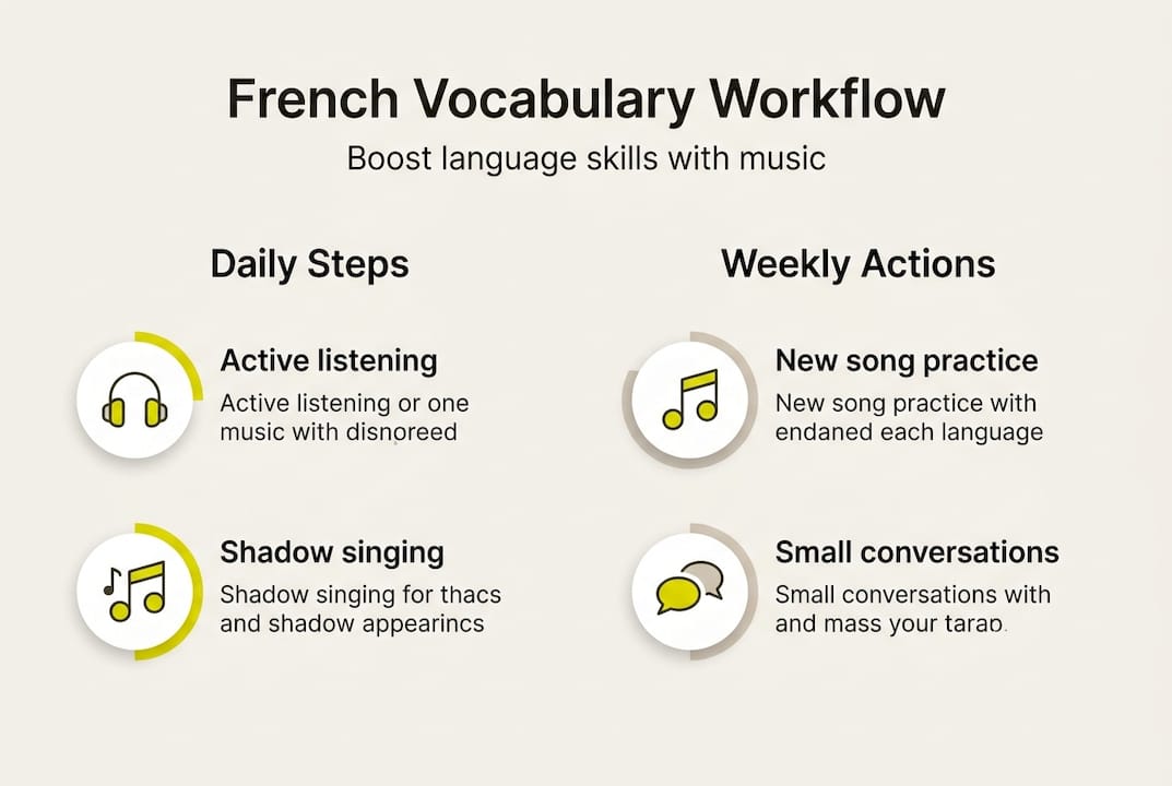 Infographic showing French vocabulary workflow steps