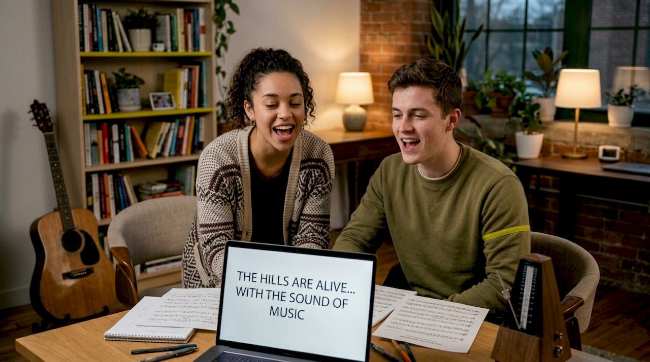 Friends practicing language by singing together