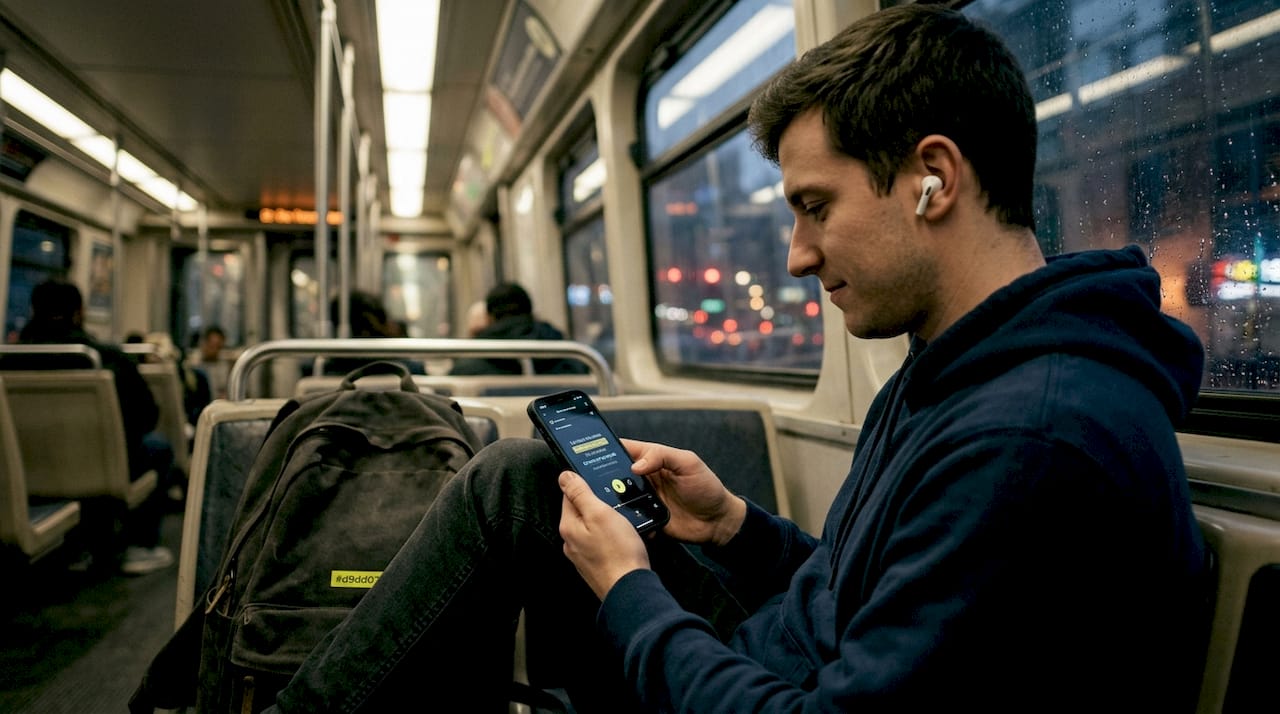 Commuter learns language with music app