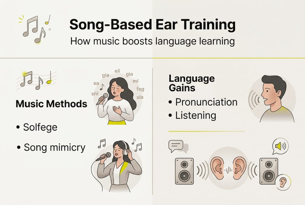 Infographic comparing music methods and language gains