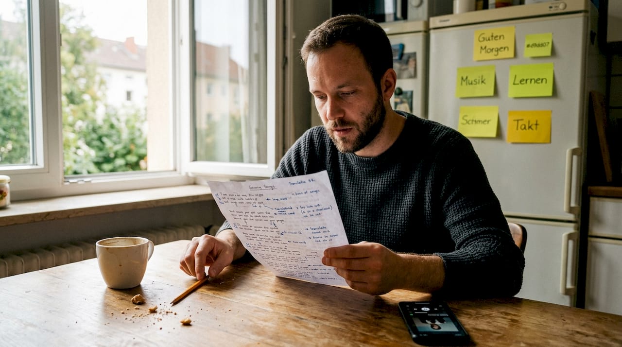 Man singing along during language study