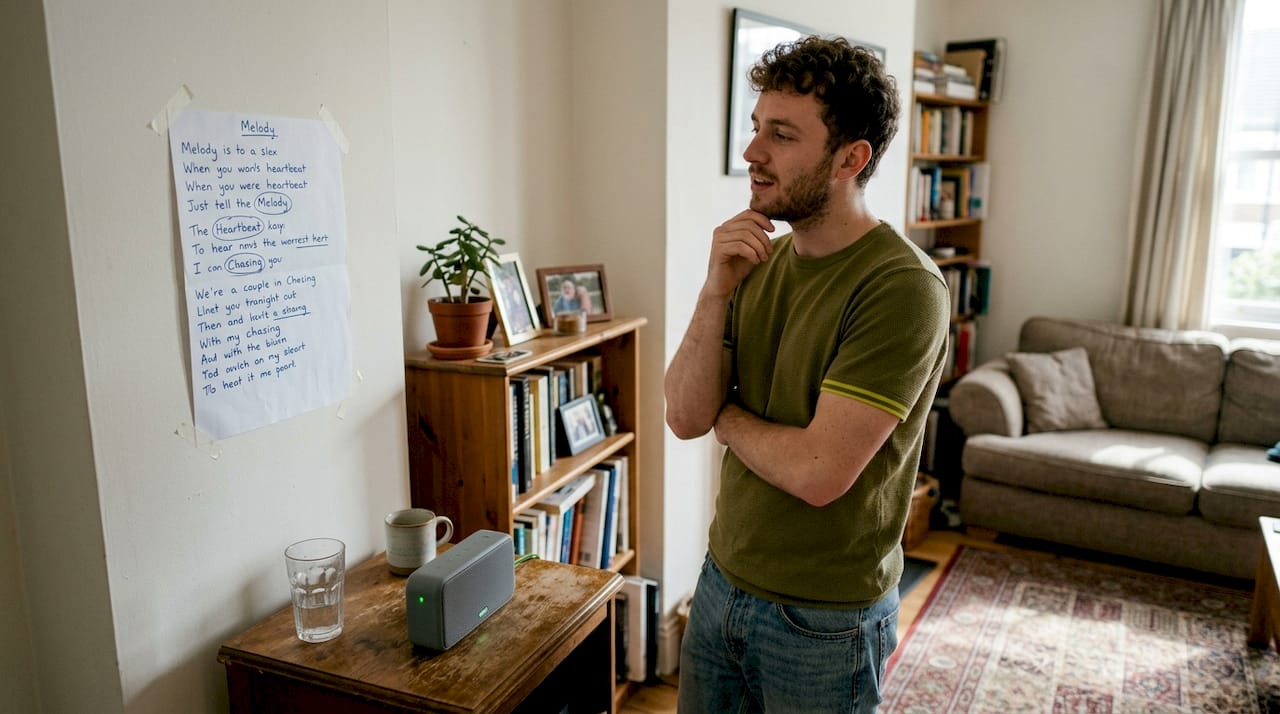 Man singing along to practice language