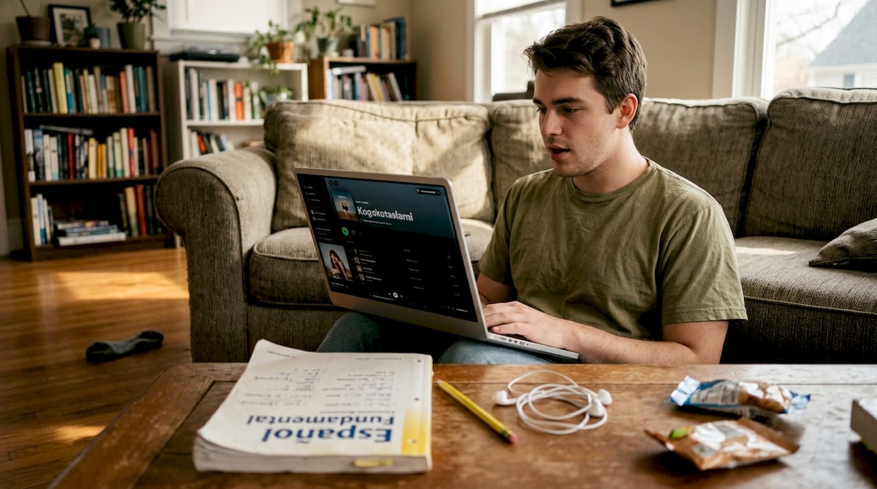 Language learner using music for vocabulary practice