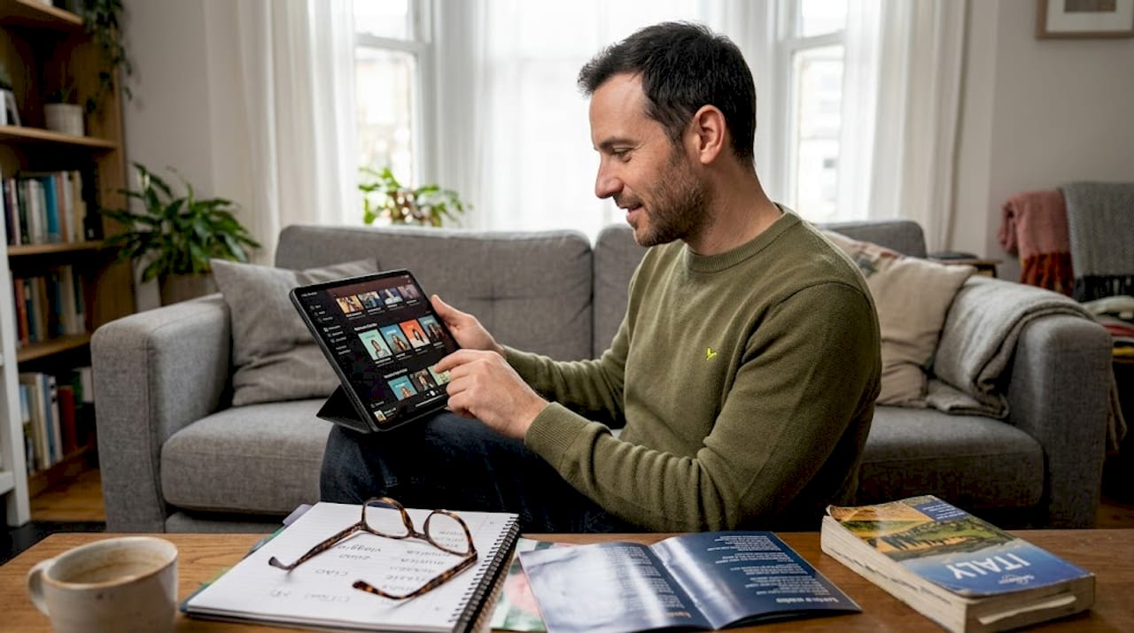 Man searching Italian songs on streaming playlists