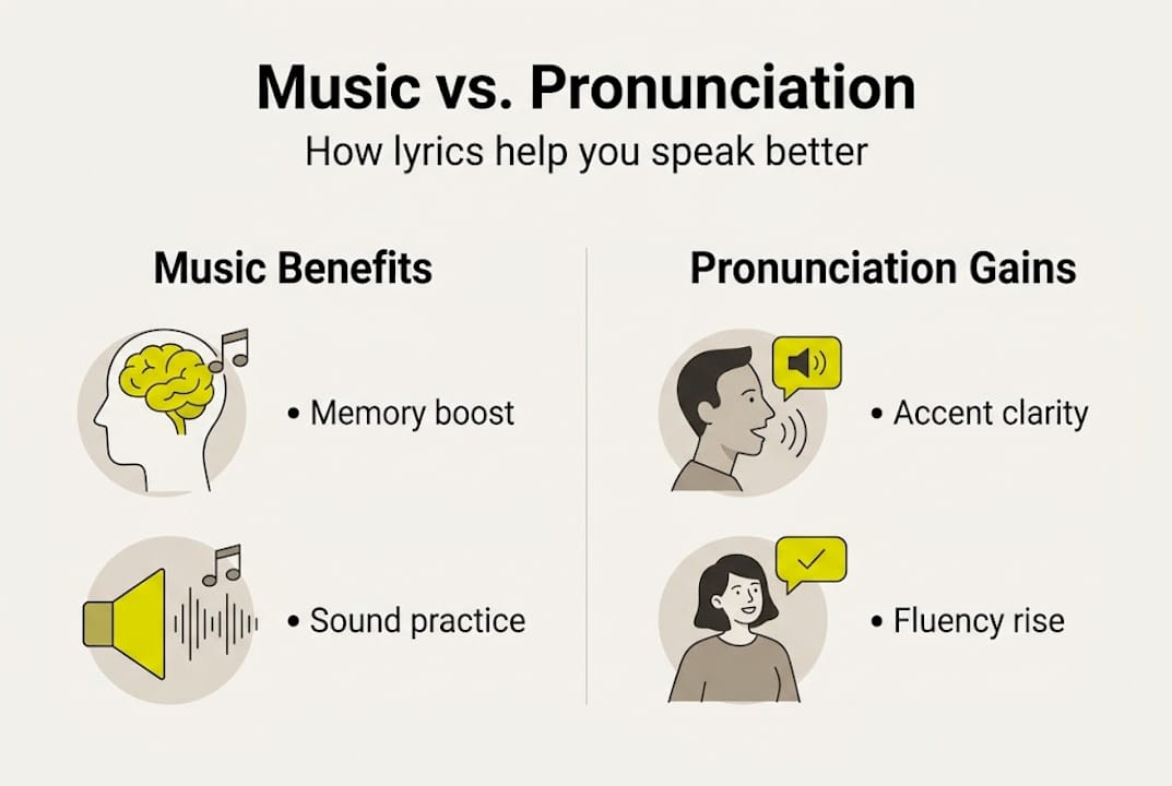 Infographic showing music benefits for pronunciation