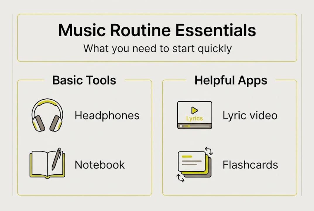 Infographic outlining music routine starter tools