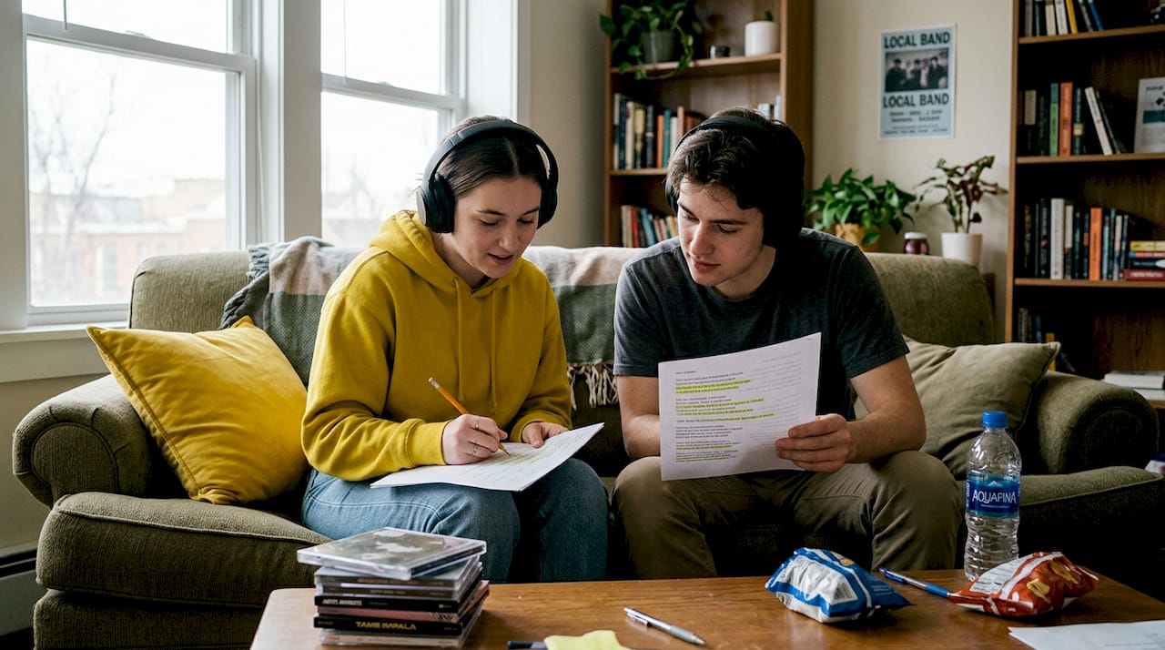 Students using music and lyrics to study vocabulary