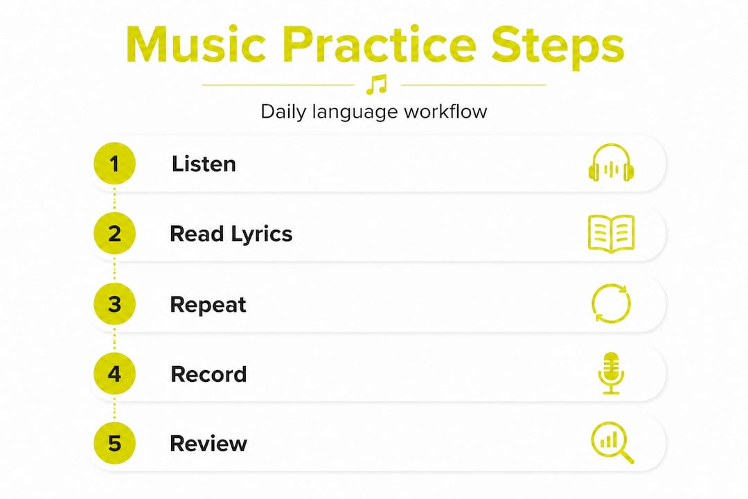 Infographic showing daily music language workflow steps