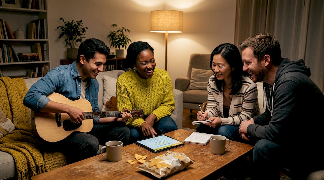 Adults practicing language together with music