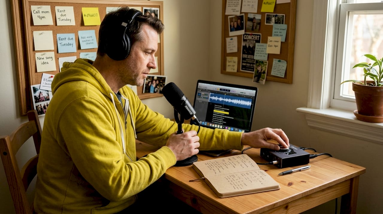 Man reviewing music-based pronunciation recording