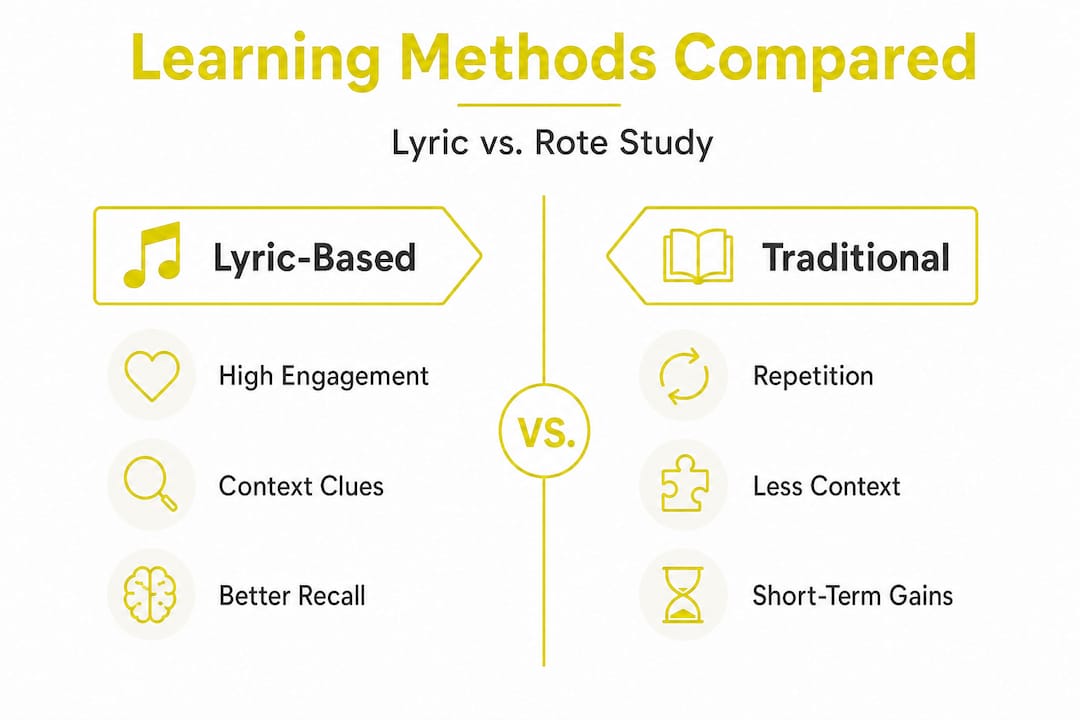 Infographic comparing lyric-based and traditional learning