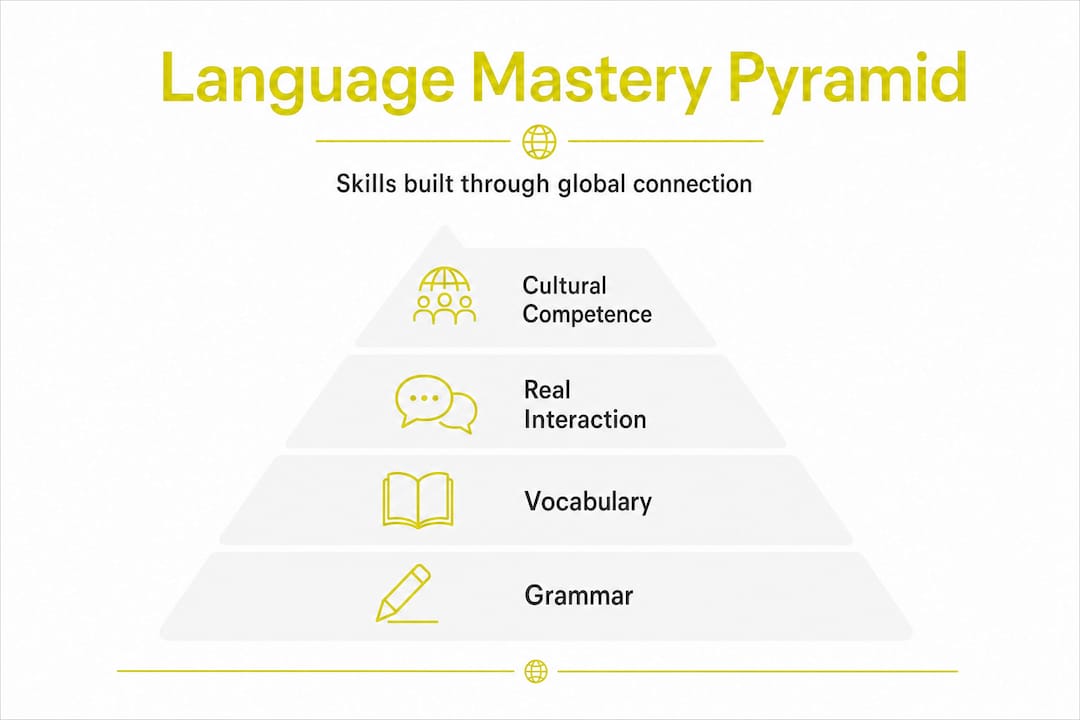 Infographic language mastery pyramid key skills