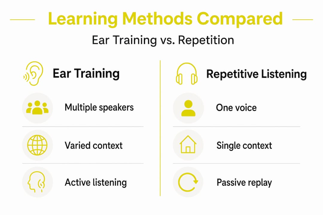 Infographic comparing ear training and repetition