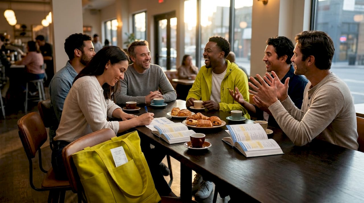 Conversation group learning language in café