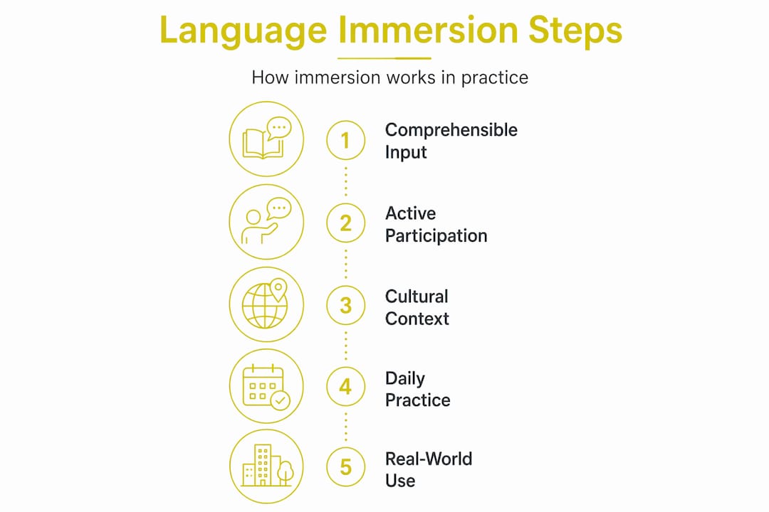 Infographic with steps for language immersion process