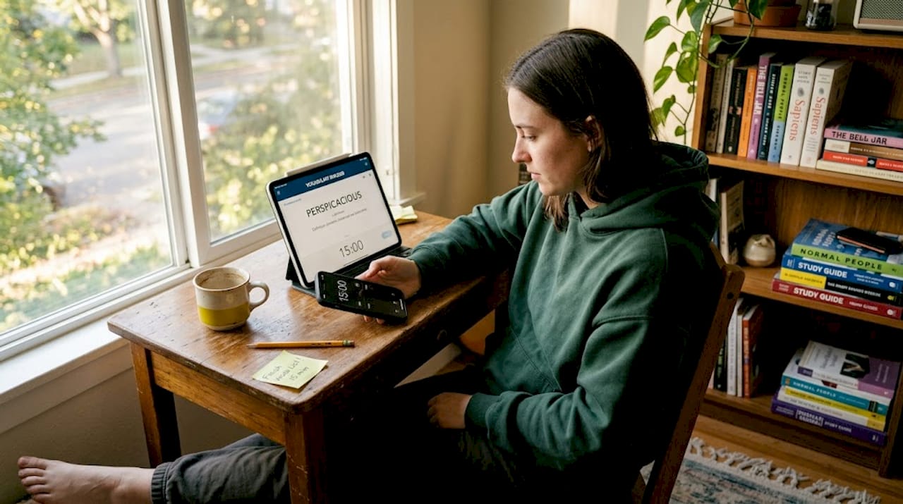 Person sets timer for daily language study